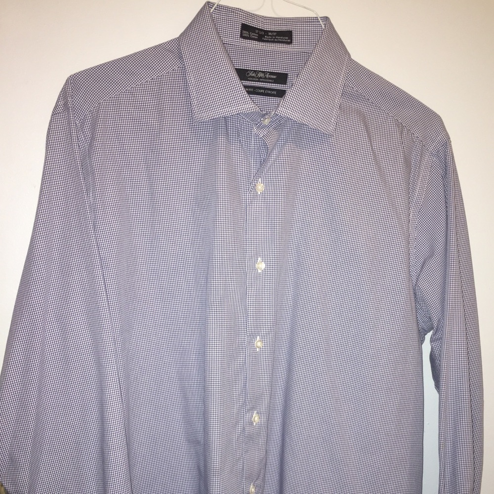 Saks blue gingham slim fit dress shirt 17.5”